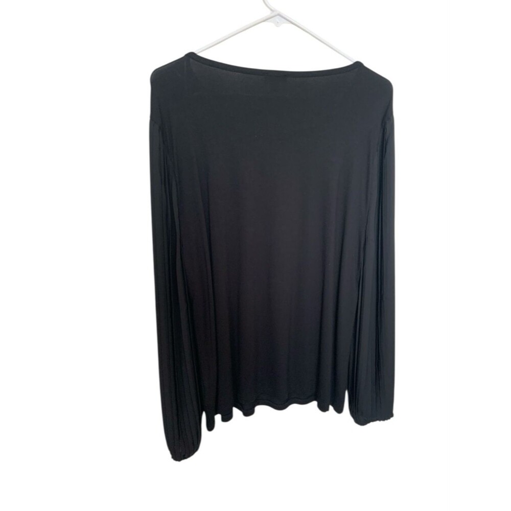 Talbots Women Casual Pleated Long Sleeve Black Round Neck Top XL Rayon Spandex - Picture 3 of 8